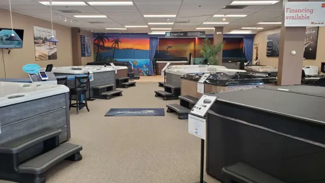 Inside the New England Spas Natick showroom